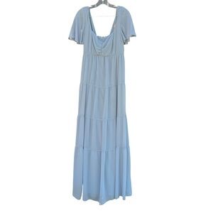 Show Me Your Mumu woman’s sz XLG NICOLE Elegant Steel Blue Chiffon Maxi Dress